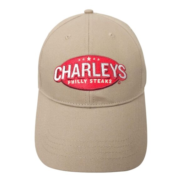 Charleys Philly Steaks Embroidered Logo Strapback Cap Trucker Baseball Khaki Hat - Picture 1 of 13
